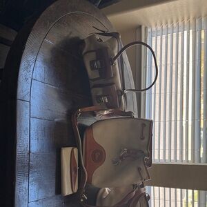 Dooney & Bourke Cream and Brown Pebbled Leather Tote, (Price is for all purses)